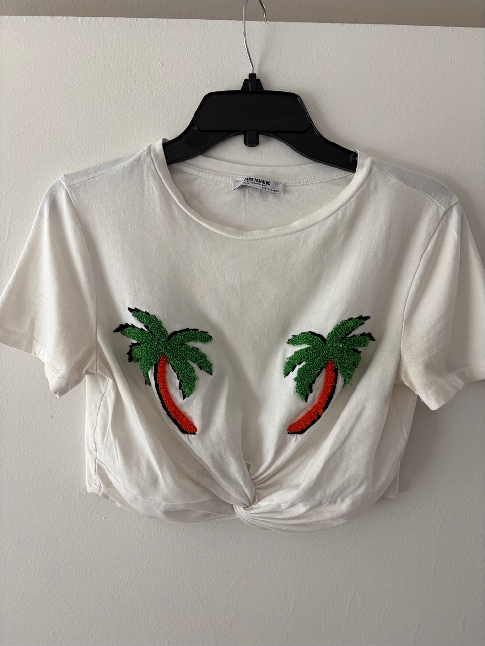 Zara White Knot Crop Top with Green & orange Palms 🌴🌴